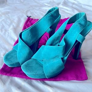 Turquoise Diane Von Fursternberg Suede Platform Heels